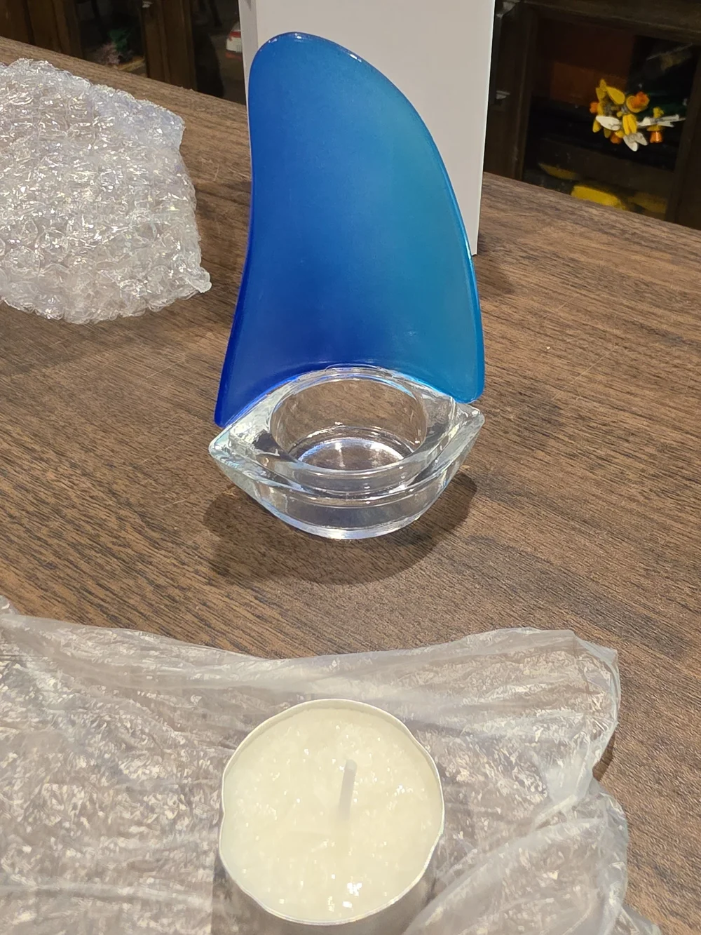 Blue Glass Sail Tealight Candle Holder - Home Accents - Box Of 9